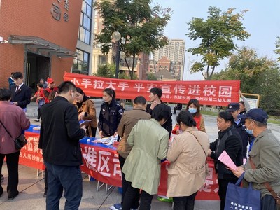 东坡社区开展“小手拉大手 平安宣传进校园”双提升宣传志愿服务活动